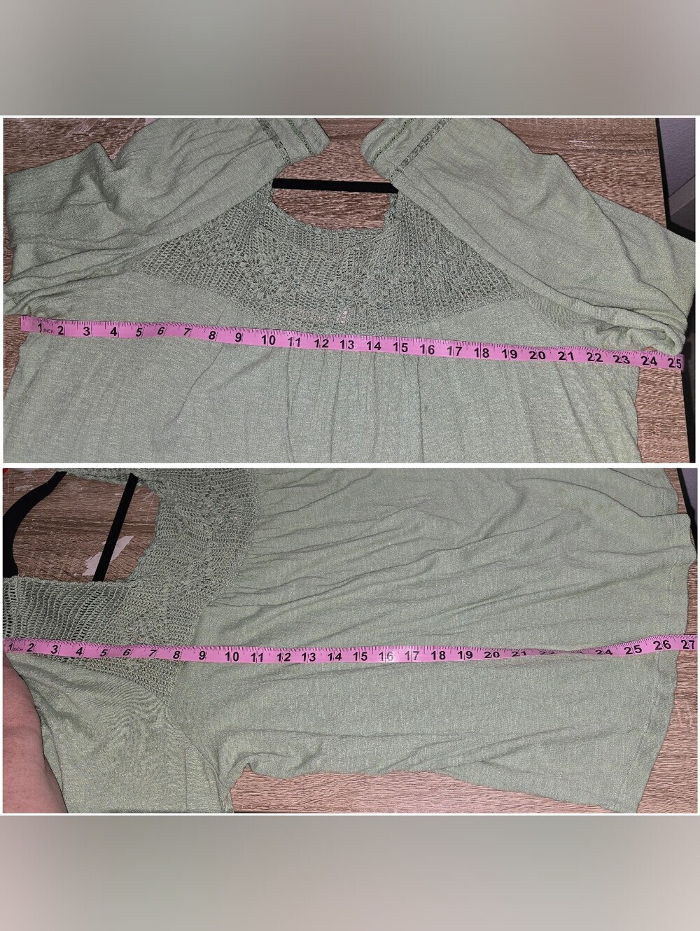 Soft Surroundings Sage Green Crochet Trim Light Flowy Boho Peasant Blouse Top L - Picture 8 of 8
